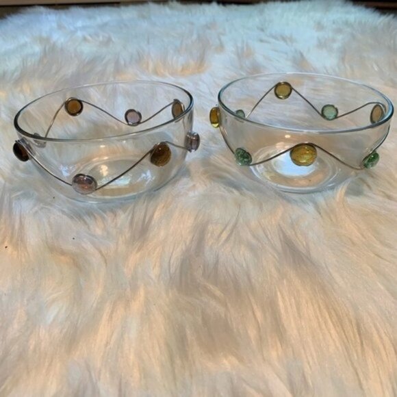 Set of 2 Glass Accent Bowls Geometric - Picture 1 of 4